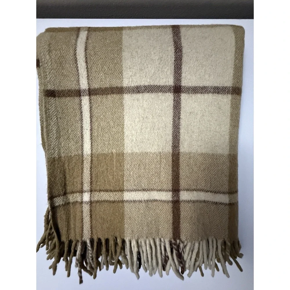 Lauren Ralph Lauren Vintage Wool Blanket Brown Plaid Fringe Camp Cabin 51